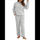 thumbnail image 1 of Pijama de 2 Piezas para Mujer, Conjunto de Ropa de Estar por Casa, Suéter de Punto, Cuello Redondo, Larga, Conjuntos Peludos Gris M, 1 of 8