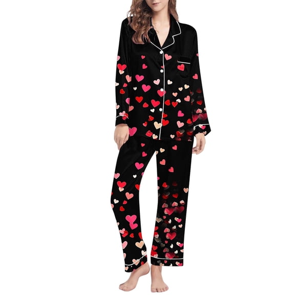 FDGIU ‌‌‌‌Women's Valentine Pajama Set - 2 Piece Sleepwear Long Sleeve Button Down Shirt & Pants