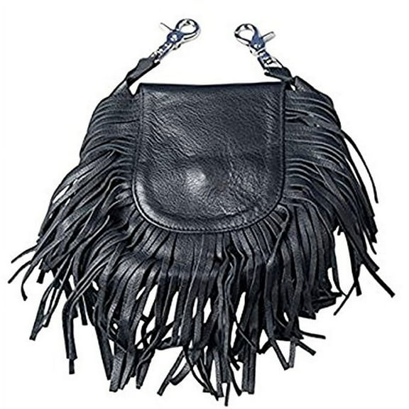 LADIES LEATHER CLIP POUCH PURSE with Fringe
