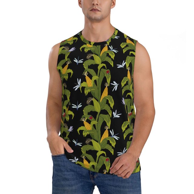 Fotbe Corn And Dragonflies Men's Camiseta sin Mangas Estampada para Hombres, Playera Casual para Gimnasio, Entrenamiento, Playa-Large