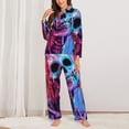 thumbnail image 2 of Rateoe Neon Skull With Milkshake Pattern Womens Pajamas Set Long Sleeve Sleepwear Button Down Nightwear Soft Cotton Pj Lounge Sets-Medium, 2 of 7