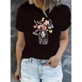 thumbnail image 1 of 1 Pce T-Shirt Mode Femme Imprimé Floral Papillon, Col Rond Manches Courtes, Tissu Polyester Extensible, Confort Toutes Saisons Fête des Pères, Fête des Mères, Nouvel An, Printemps, 1 of 7