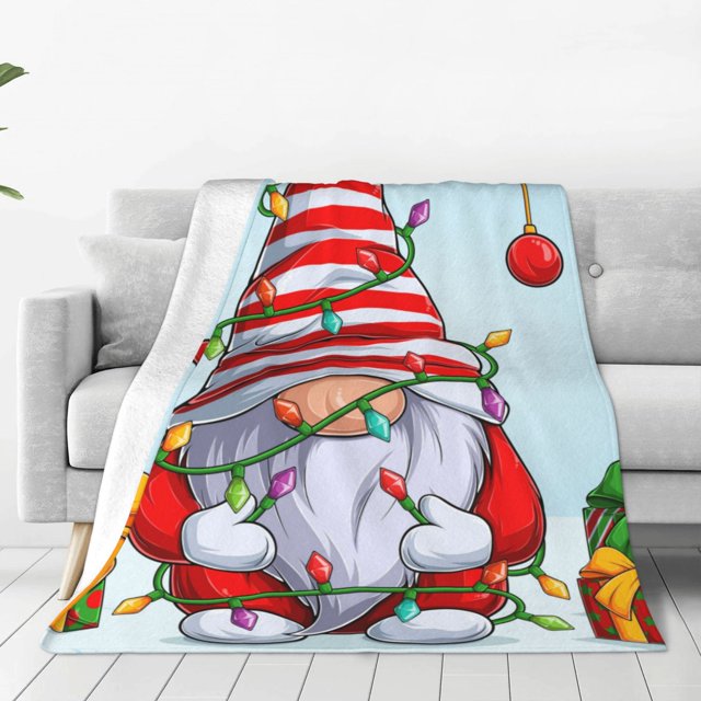 Balery Funny Christmas Gnome Manta de Felpa Suave y Acogedora – Cobija de Franela Aterciopelada para Cama, Lavable y Cálida para Sofá, Mascotas, Transpirable-60"x50"
