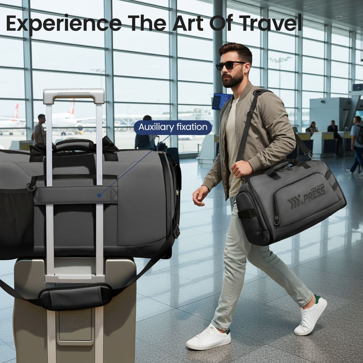 Convertible Garment Duffel Bag with Shoulder Strap, Foldable Duffle Bag for Men Women, 2-in-1 Hanging Suitcase Suit Travel Bag, Grey - GB261