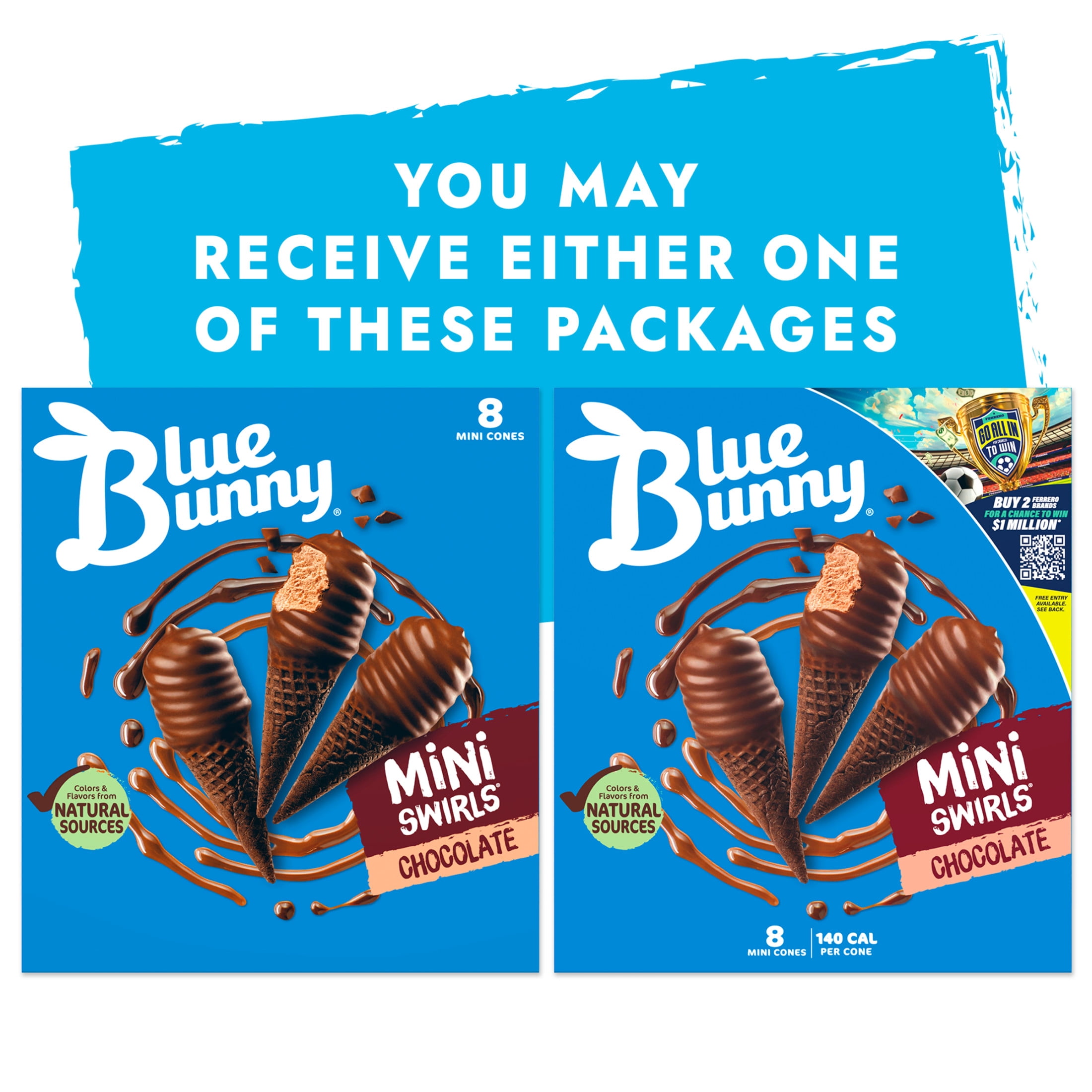 Blue Bunny Mini Swirls Chocolate Cones, Frozen Dessert, 8 Pack