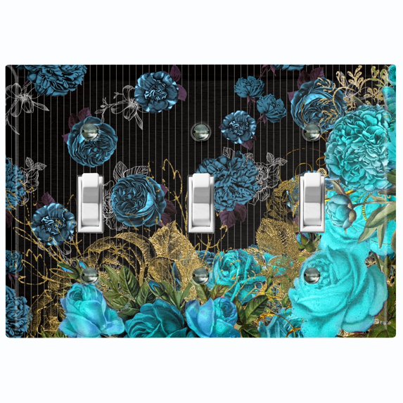 Metal Light Switch Plate Cover Elegant Antique Pinstripe Teal Floral Tile FLW082