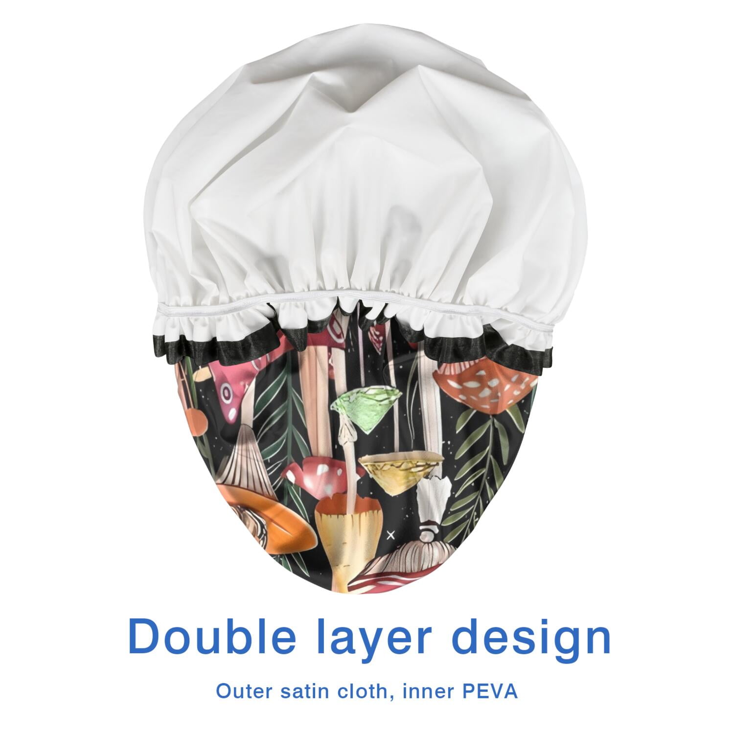 Shower Caps,Red Mushroom Butterfly Black Pattern Waterproof Shower Cap for Women 4 Pieces,Double Reusable Hair Cover for Shower PEVA Elastic Stretch Hem