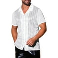 thumbnail image 4 of INSPIRE CHIC Men's Camp Collar Patchwork Short Sleeved Club Sequin Sheer Shirts 2XL White, 4 of 6