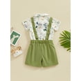 thumbnail image 4 of Suealasg Infant Baby Boy Gentleman Suit Outfit Short Sleeve Rabbit Print Romper+ Suspender Shorts 2 Piece Newborn Toddler Easter Clothes Set, 4 of 9