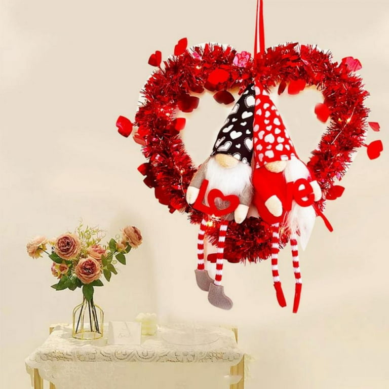 Valentines Day Wreaths for Front Door, 14 Artificial Heart-Shaped Wreath  with Bow, Valentine's Day Decorations for Front Door Window Wall Indoor