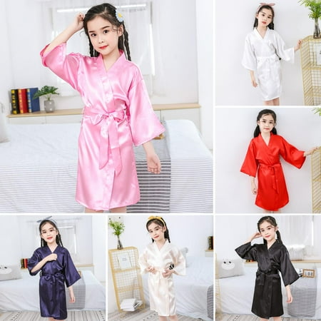 

Limei Girl s Kid s Silky Satin Solid Color Short Kimono Robe for Wedding Birthday Party Spa