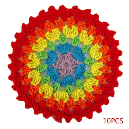

Hi.FANCY 10pcs Colorful Cotton Crochet Placemat Heat-resistant Place Mats Cup Coasters Round Tableware Pad