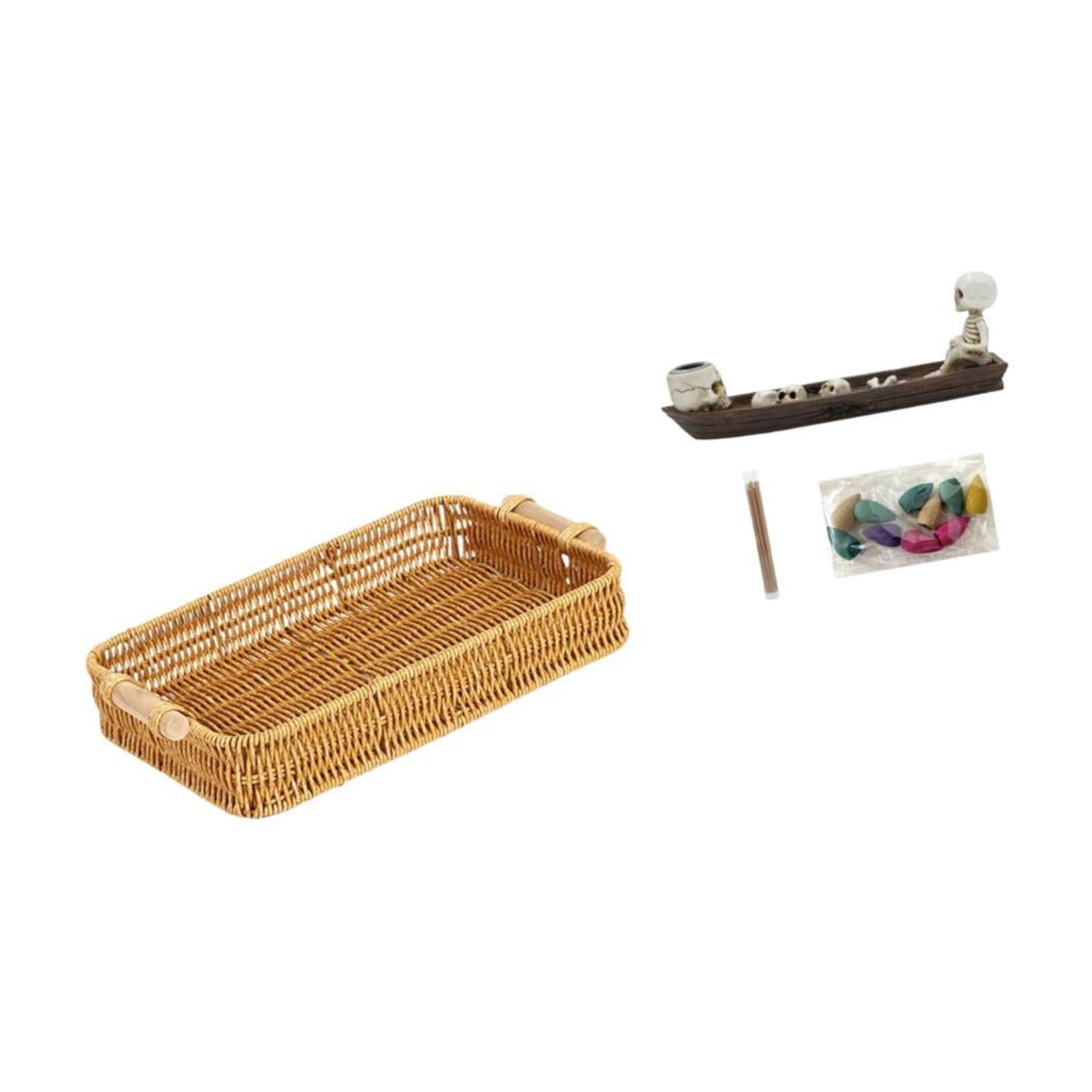 Fiocias Storage Baskets Woven Kitchen Storage Baskets with Handles Handmade Incense Holder Ship Incense Burner Figurine Desk Table Artistic Resin Materi