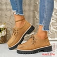 thumbnail image 2 of Lace up Loafers for Women Casual Round Toe Stitching Suede Low Top Lug Sole Heeled Dress Shoes Fashion Boat Shoes Brown Size 9.5, 2 of 6