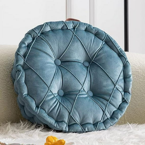 Nvzi Diamond Pattern Chair Pads with Handle Soft Comfy Velvet Seat Chair Cushion for Dining Chairs, Office Chairs, Hardwood Floors (Blue,Diameter 16)
