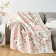 thumbnail image 2 of Chezmoi Collection Abbi 1-Piece Garden Floral Pink Shabby Chic Throw Vintage Washed Cotton Ruffle Trim Patchwork Throw Blanket, 2 of 7