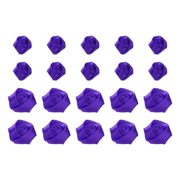 20pcs 2Size Ribbon Roses Satin 2.5cm/5cm Ribbon Flower Rose Artificial Fabric Flowers for DIY Crafting (Dark Purple)