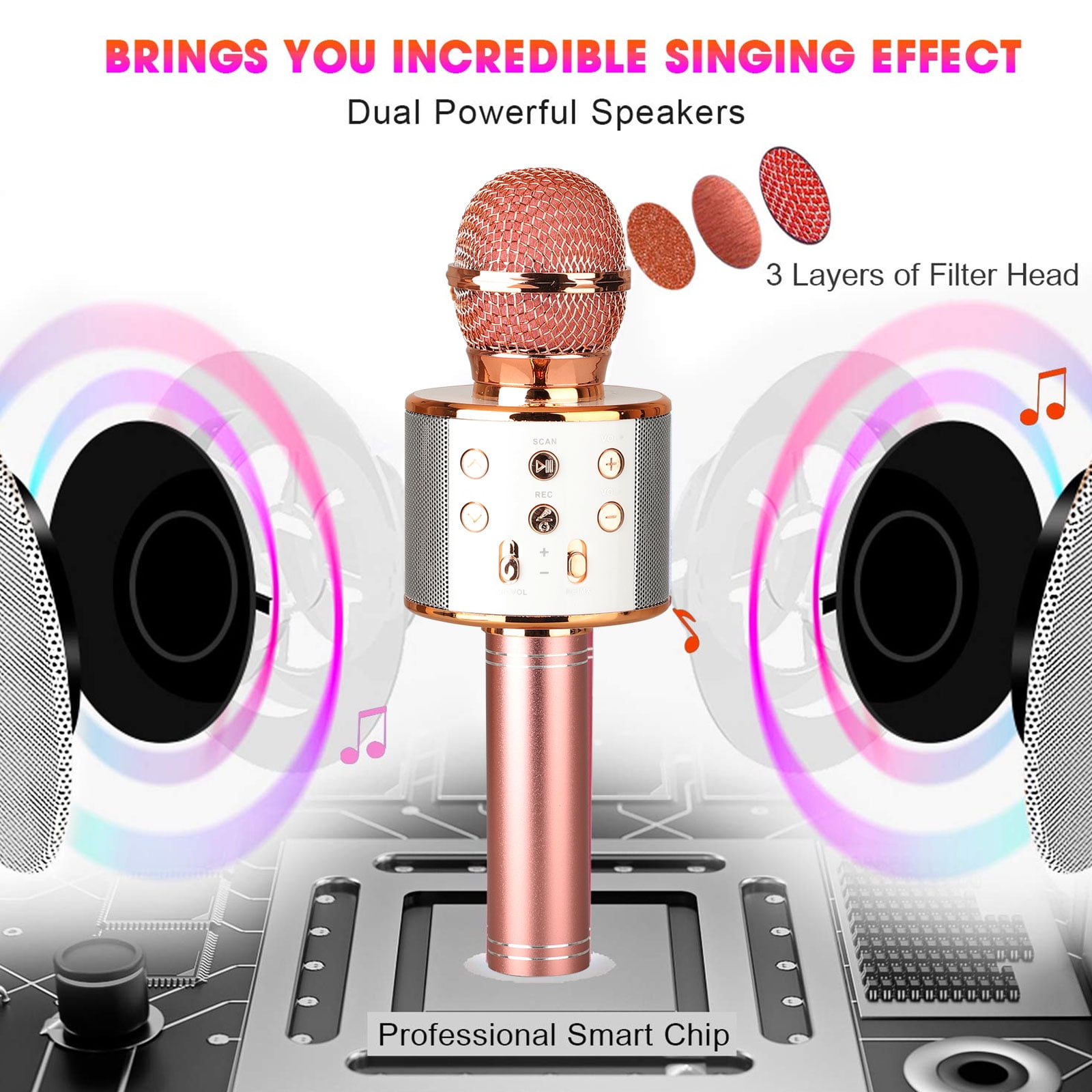 Wireless Bluetooth Karaoke Microphone,Portable Handheld Karaoke Mic Speaker Machine for Kid Adult Girl Home Party Singing Birthday Gift compatible with Android/iPhone/PC or All Smartphone Qarfee Gold 
