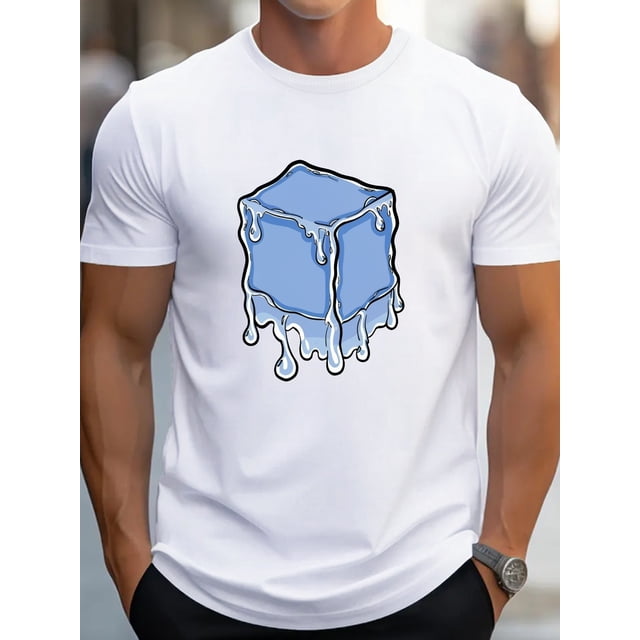 Camiseta de algodón puro G500 para hombre - Diseño de bloques de hielo derretidos de colores - Ajuste cómodo