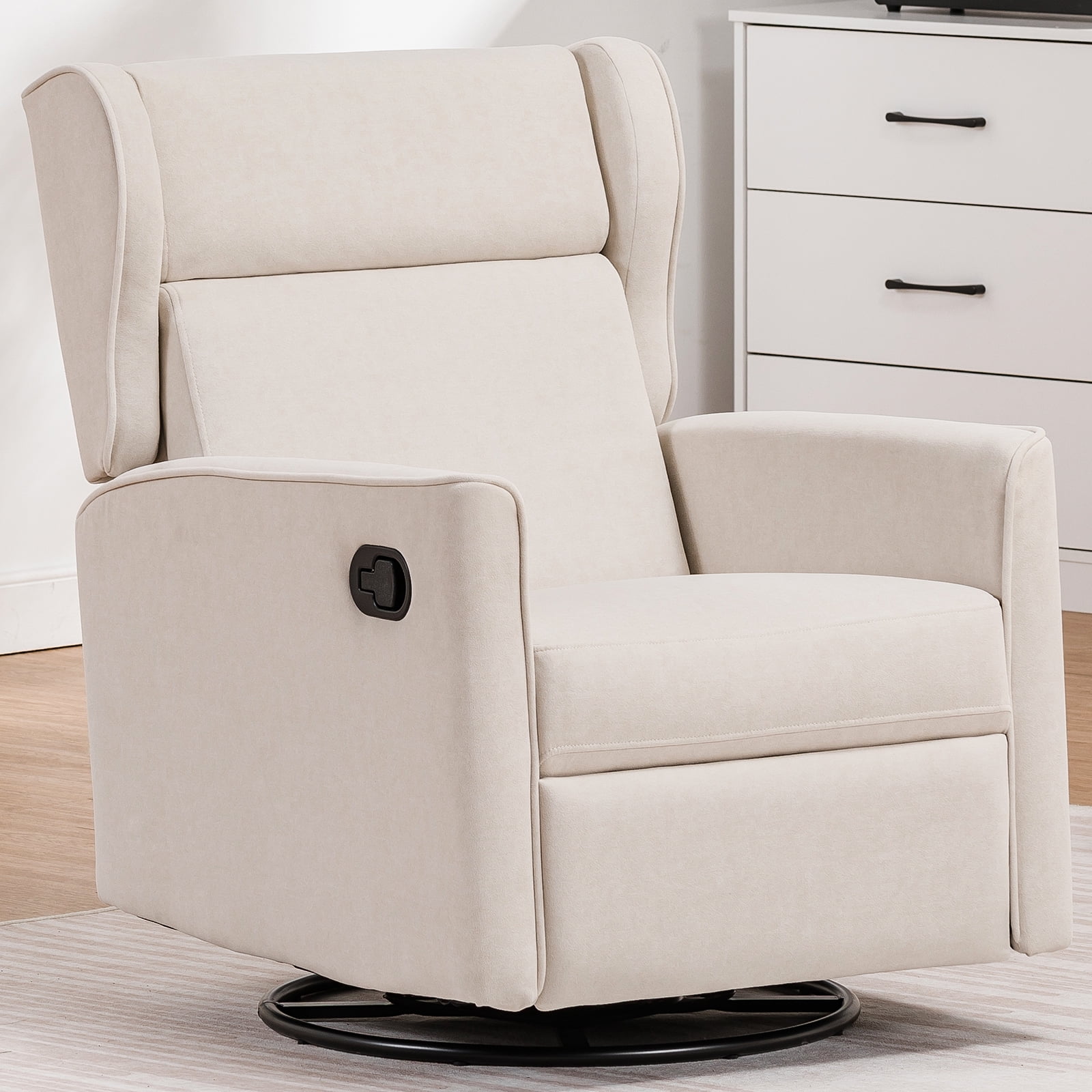 COMHOMA Swivel Rocker Recliner Chair, Fabric Lether Single Sofa Seat for Living Room, Beige