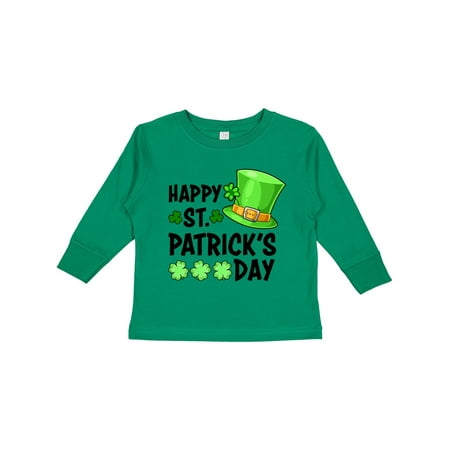 

Inktastic Happy St. Patrick s Day Green Hat and Clovers Gift Toddler Boy or Toddler Girl Long Sleeve T-Shirt