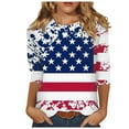 thumbnail image 2 of Women's Long Sleeve T-shirt Women 3/4 Sleeve Spring And Patriotic Top Women Neck Festival Blouses Clothes,White Women's Long sleeve T-shirt M, 2 of 5