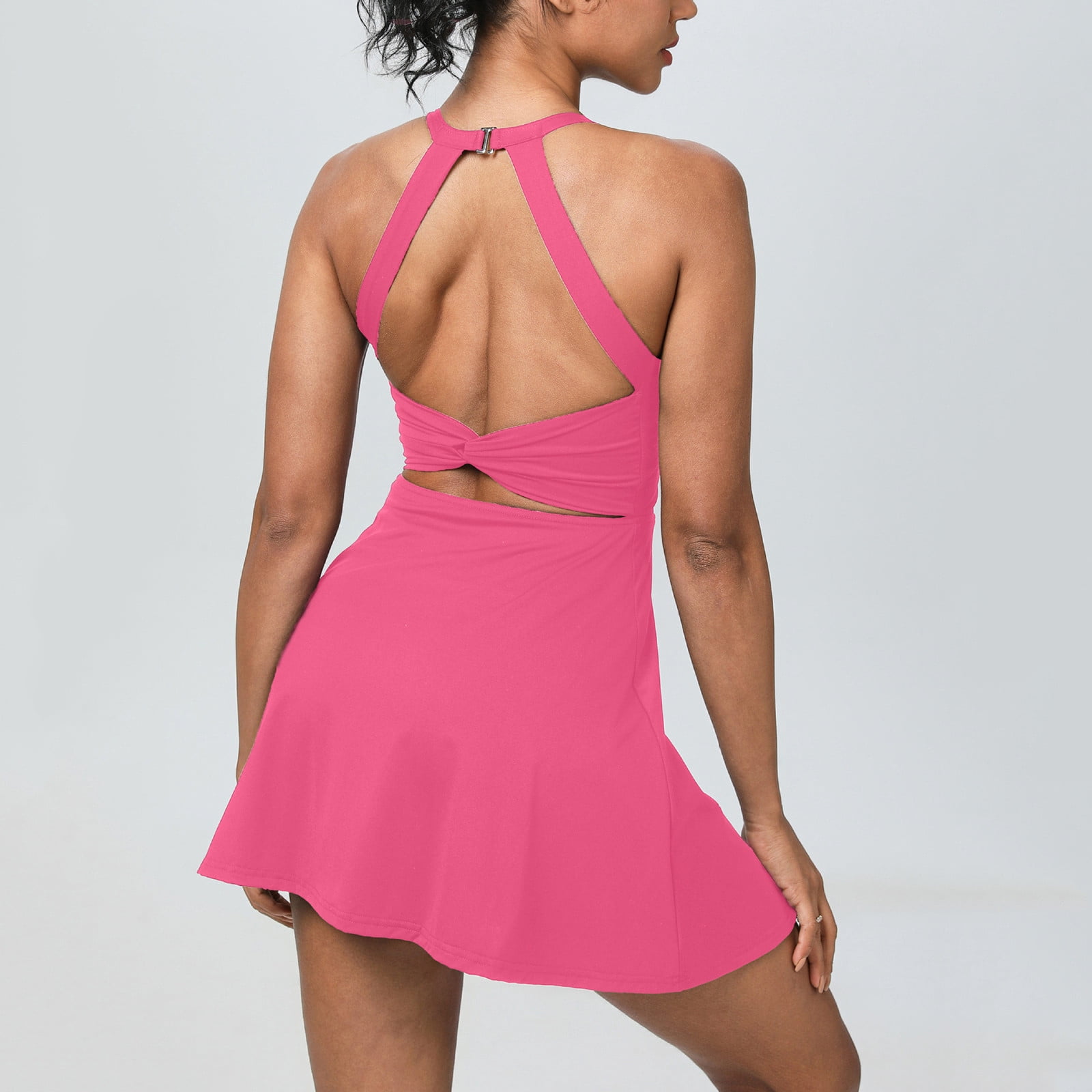Meichang Tennis Dress for Women with Built-in Shorts Sleeeless Halter Workout Dress A-Line Backless Athletic Golf Dresses