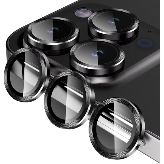 Entronix Camera Lens Protector Compatible with iPhone 15 Pro Max, Tempered Glass Guard, Black
