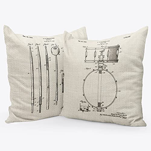 Vintage Music Instrument Patent Cushion Cover Industrial Pillow Case 18x18inch 