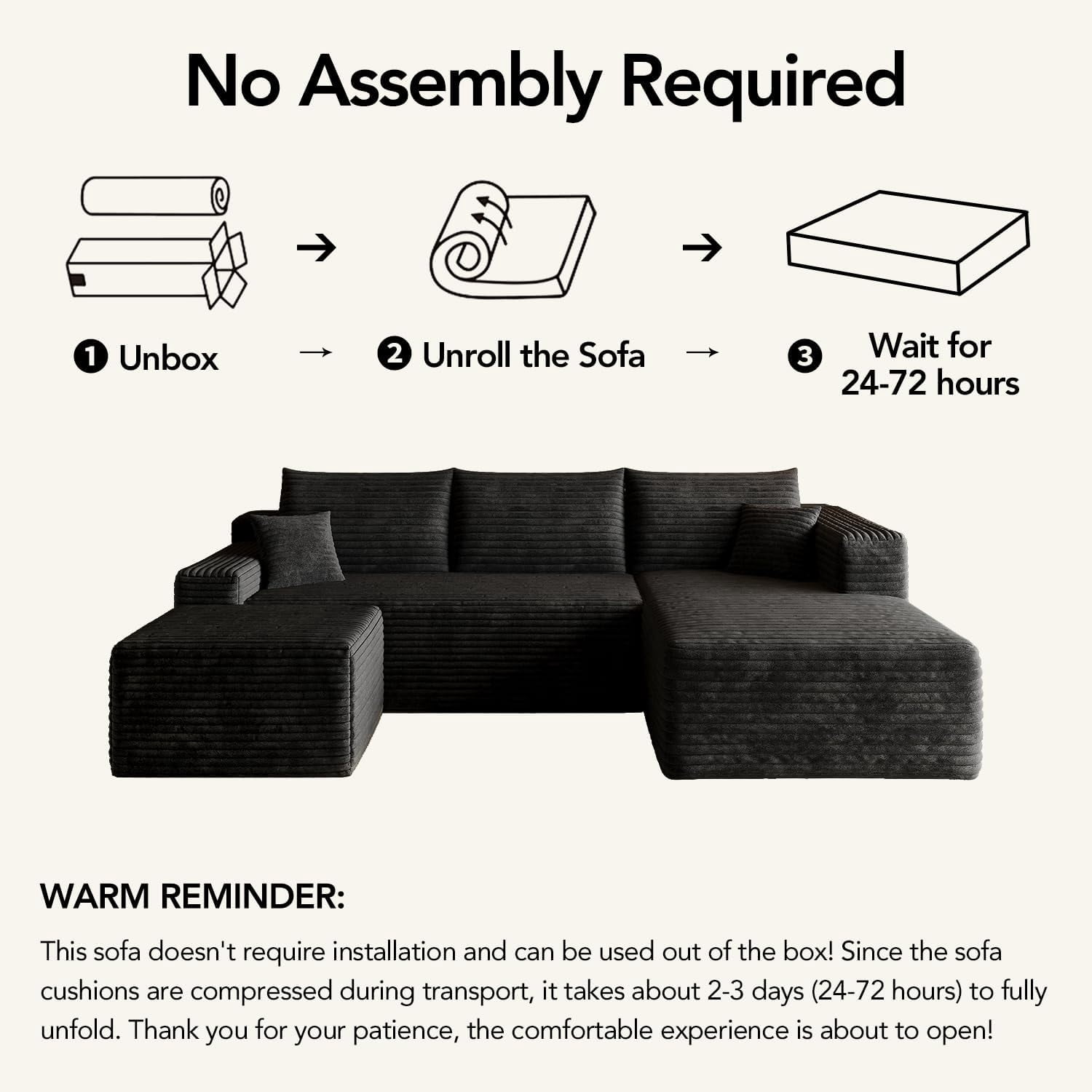 103" Cloud Sectional Sofa, Modern L Shaped Deep Seat Couch, Plush Corduroy Upholstered Sofa No Assembly, Living Room