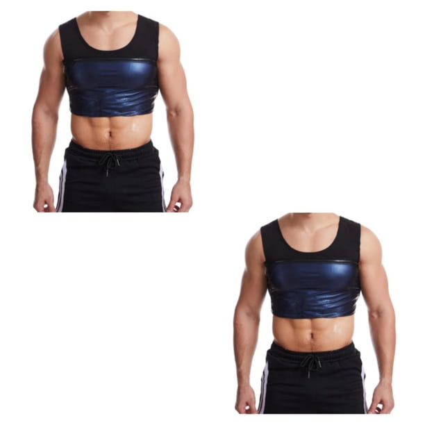 Camiseta sin mangas de sauna para hombres Qarigey compresión PU azul S/M 2Conjunto
