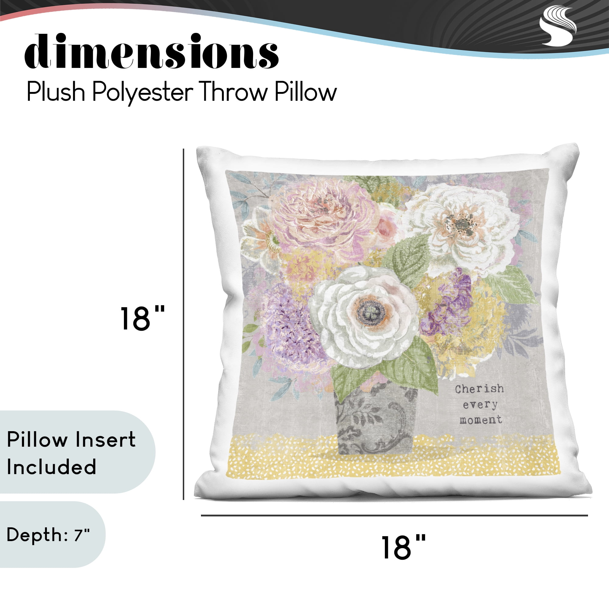 Stupell Industries Cherish Every Moment Inspiration Decorative Printed Throw Pillow, design by Suzanne Nicoll, 18 x 7 x 18