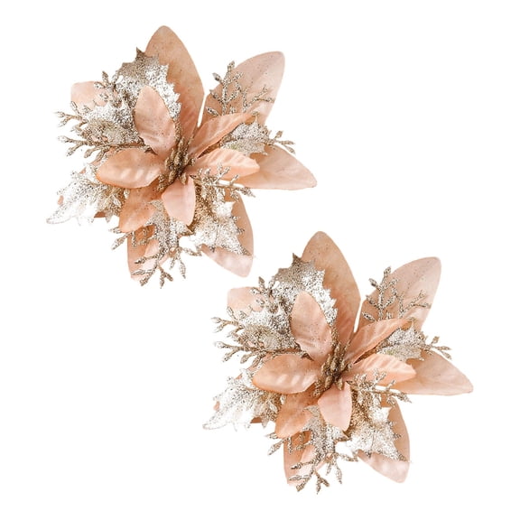 2Pcs Glitter Poinsettia Flower,Christmas Tree Ornament 5.5 Inch,Glitter Flower Ornament,Artificial Flower for Christmas Tree,Wedding,New Year Party,Wreath Embellishments,Holiday and Home Decor