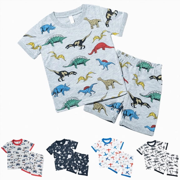Gubotare Toddler Baby Boys Pajamas Monster Truck Summer Pjs Sleepwear Cotton Kids Short Sets Clothes (Navy, 6-7 Years)