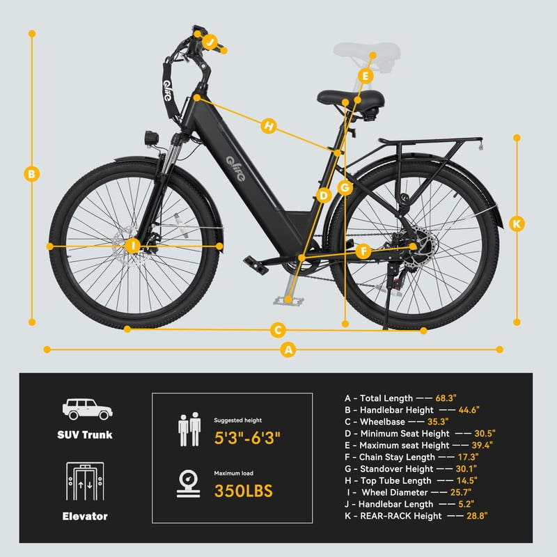 Qlife Electric Bike for Adults,28MPH,1200W Peak Motor 26" Ebike,7-Speed Upgrade 2.0 Electric Bicycle with Front Suspension,(Black)