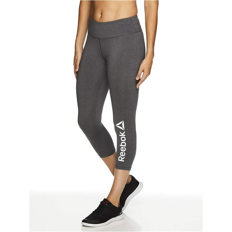 Reebok Womens Branded Capri Compression Athletic Pants, Grey