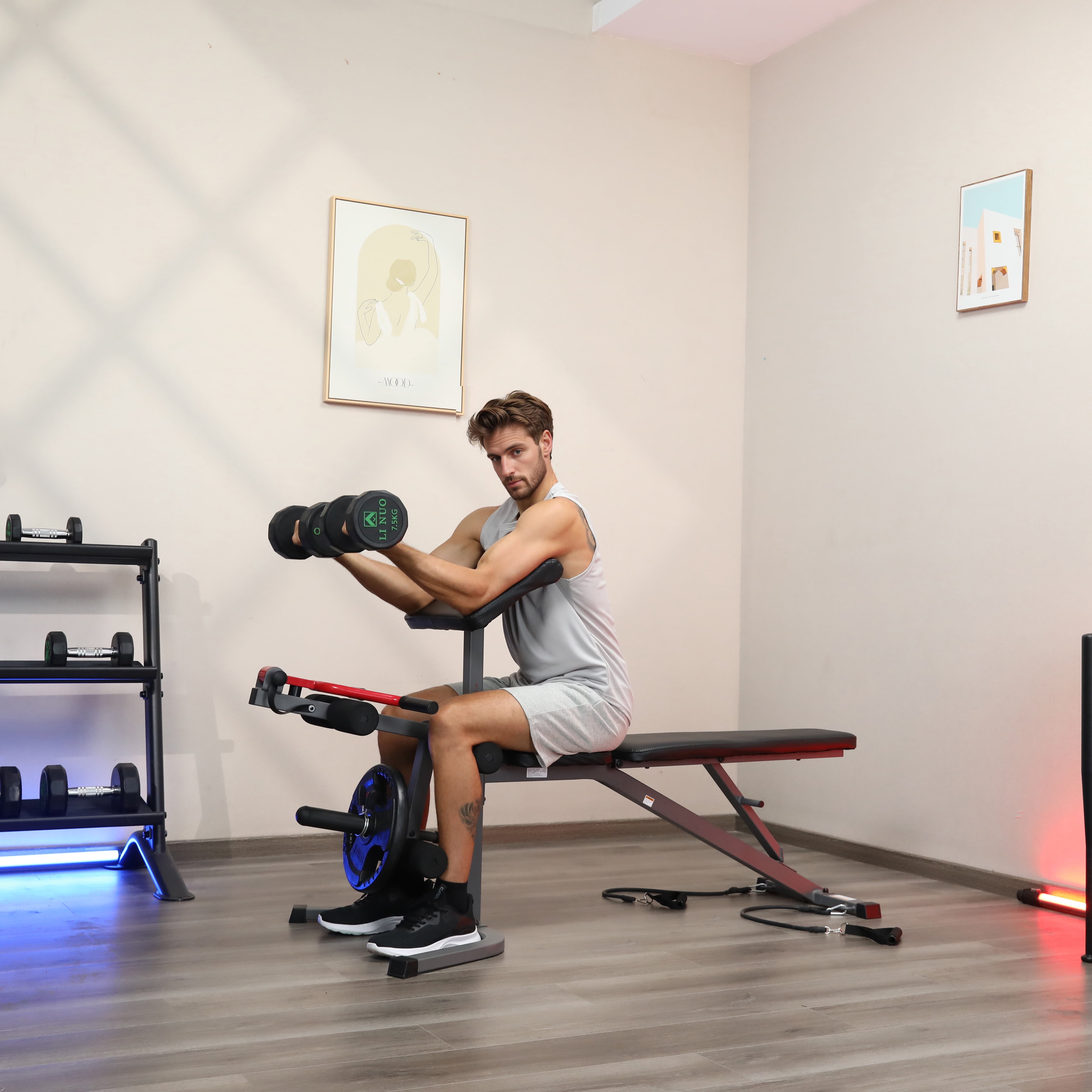 VIBESPARK 900LBS 6-in-1 Workout Bench, Adjustable Weight Bench Press Set with Leg Extension & Leg Curl & Preacher Curl Pad, Multi-function Weight Bench for Home Gym Dumbbell Exercise