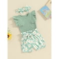 thumbnail image 3 of Suealasg 3Pcs Baby Girl Clothes Set Short Sleeve Ribbed Romper Daisy Print Shorts Headband Sets Infant Girls Summer Outfits 0-18 Months, 3 of 9