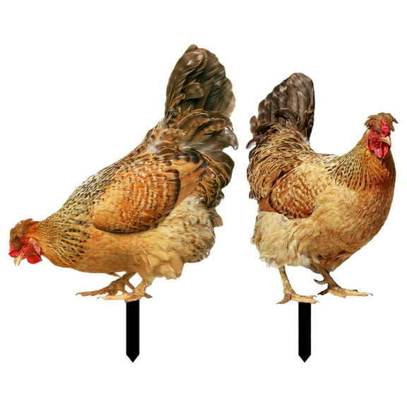 FRCOLOR 2pcs Chicken Yard Stakes Garden Decor Rooster Animal Stake for Lawn Flower Garden Adds Realistic Farm Animal Charm and Light Effects