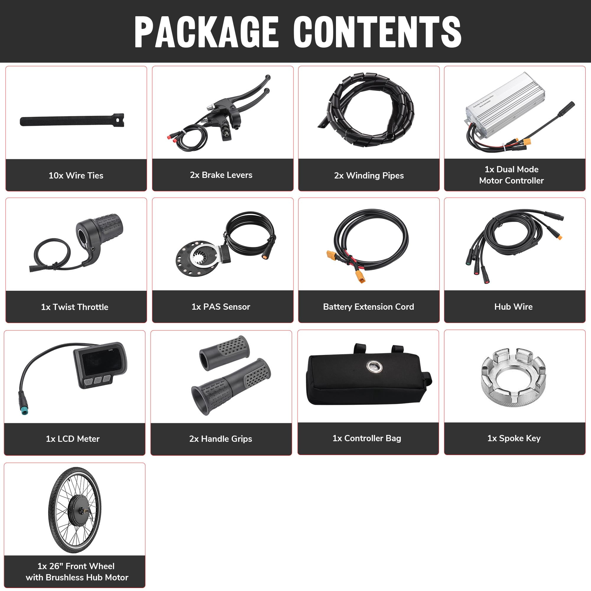 Yescom Electric Bike Conversion Kit 48V 1000W 26" Front Wheel E-Bike Conversion Kit W/ LCD Pas