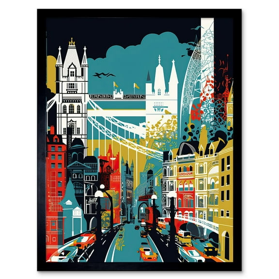 London Iconic Landmarks Modern Abstract Cityscape Art Print Framed Poster Wall Decor 12x16 inch