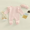 thumbnail image 4 of Baby Girls Romper Suit  Long Sleeve Zipper Ruffle Patchwork Casual Party Street Spring Romper+Headband, 4 of 7