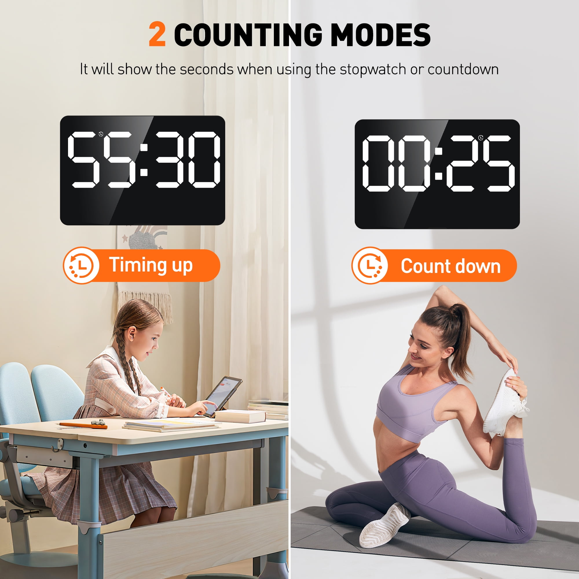 Digital Clock,11.5" Large LED Display Digital Wall Clock, Brightness Adjustable,with Day and Date,Indoor Temperature, Snooze,12/24 H,for Home,Office,Living Room