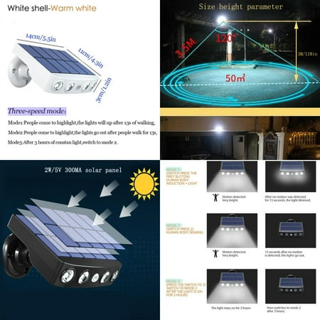 

WAGZOQN Powerful Outdoor Decor Solar Security Lights with Motion Sensor Waterproof Wall Light for Night Work in Garden Area 3 Modes Street Lamp