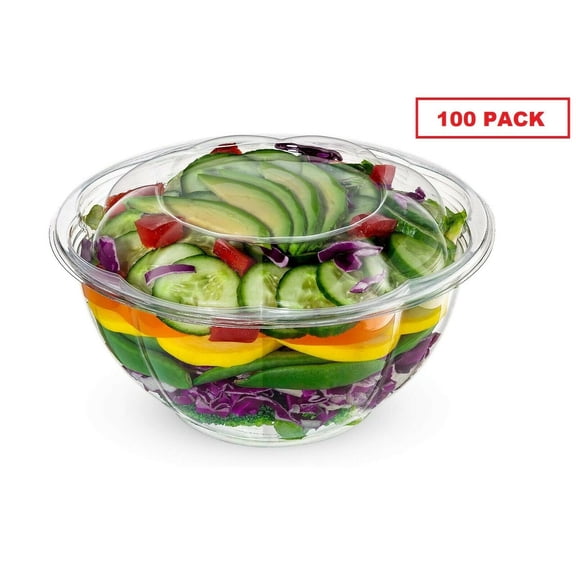 32oz Salad Bowls To-Go with Lids 100 Count Clear Plastic Disposable Containers
