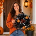 thumbnail image 6 of 12 Inch Black Eucalyptus Halloween Wreath, Artificial Floral Door Wreath with Pumpkin Cutouts for Front Porch Indoor Door Halloween Party Gothic Home Decor, 6 of 7