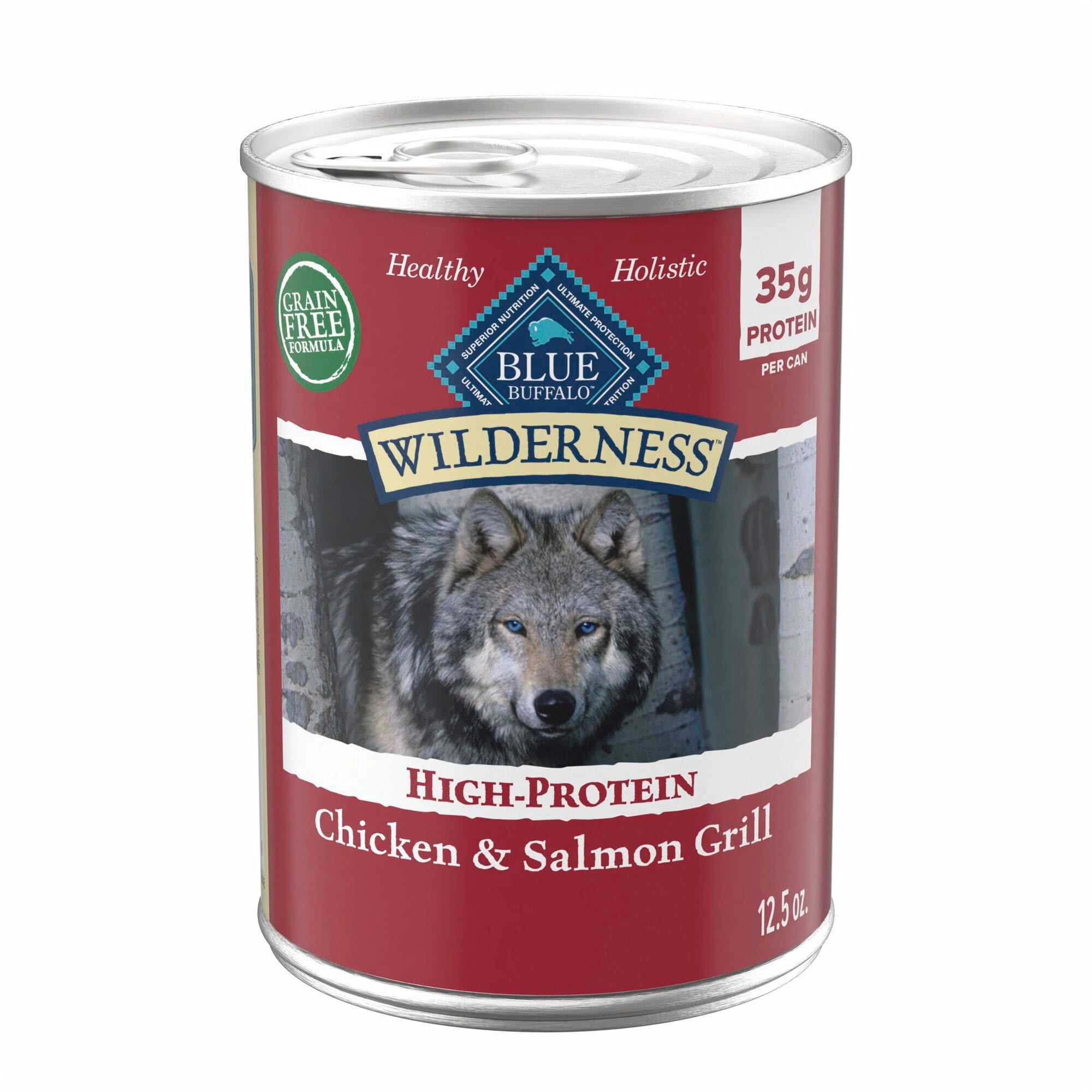 Blue Buffalo Wilderness Salmon & Chicken Grill, 35g Protein Adult Wet Dog Food, 12.5 oz., Count of 12