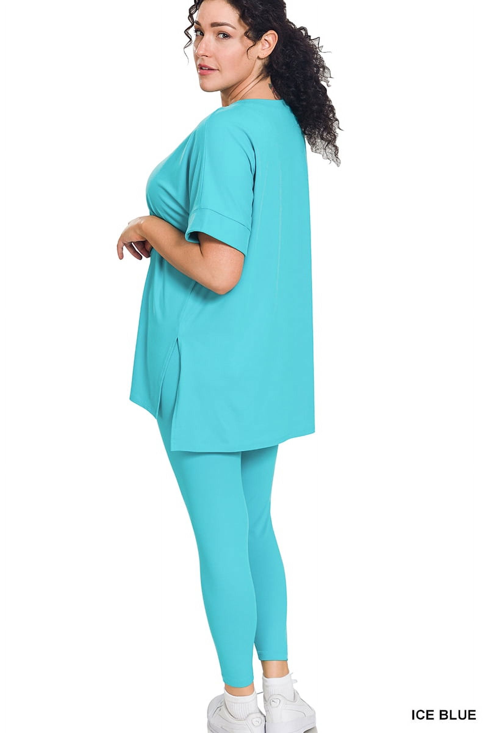 Zenana Women's Brushed DTY Microfier Round Neck Short Sleeve Hi-Low Hem & Full Length Leggings Loungewear Set