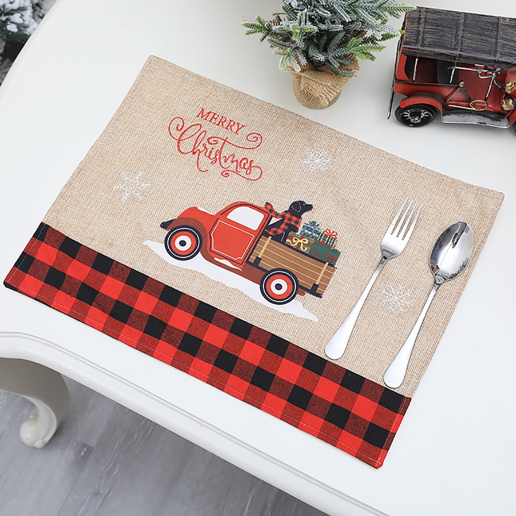VerPetridure Linen Car Placemats (Car & Big Black Dog) Christmas Place