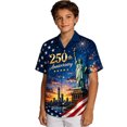 thumbnail image 4 of Y-Sunset Boys Patriotic 250th Anniversary Button Down Hawaiian Shirt, American Flag Firework Print Short Sleeve Casual Top for 4th of July Summer Outdoor(Blue1/2-3 Years), 4 of 4